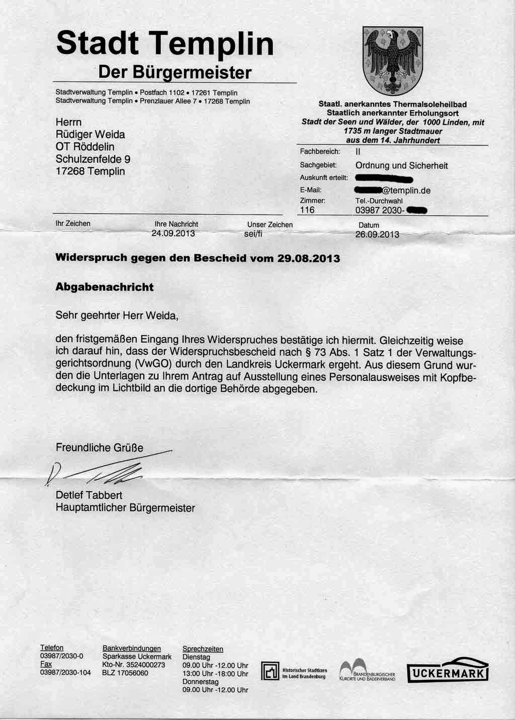 Das Wort zum Freitag – Weida ./. Stadt Templin IV