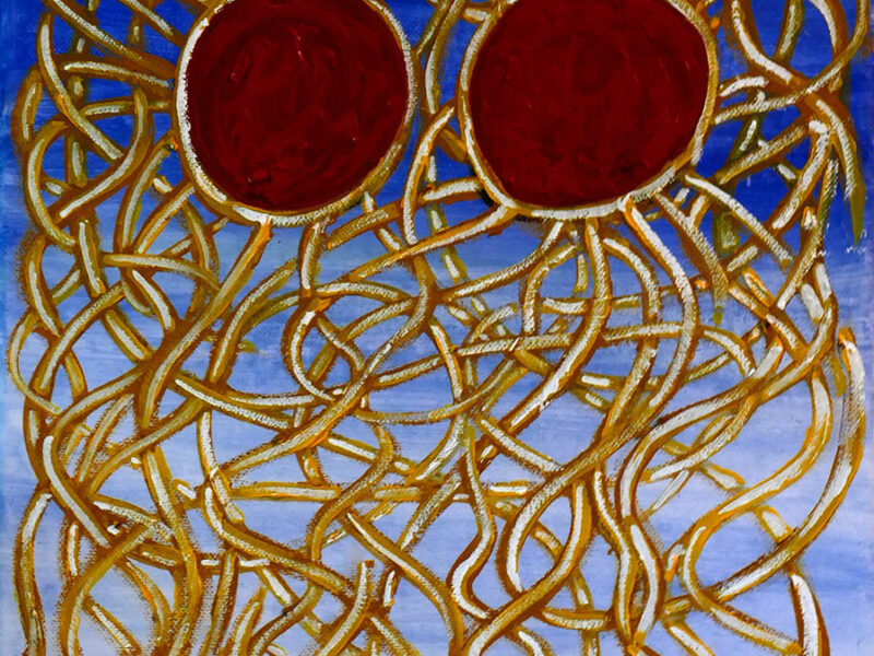 Ein Ölbild des Fliegenden Spaghettimonsters